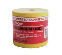 ProDec Rollo de papel de lija abrasivo de óxido de aluminio amarillo de grado grueso de grano 60 para lijar madera, pintura, yeso, relleno, metal y más, papel de lija de 115 mm de ancho compatible con