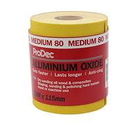 ProDec Rollo de papel de lija abrasivo de óxido de aluminio amarillo de grado medio de grano 80 de 10 m para lijar madera, pintura, yeso, relleno, metal y más, papel de lija de 115 mm de ancho