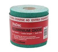 ProDec Rollo de 10 m de papel de lija abrasivo de óxido de aluminio verde de grado extra grueso de 40 granos para lijar madera, papel de lija de 115 mm de ancho compatible con lijadoras a máquina