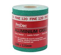 ProDec Rollo de papel de lija abrasivo de óxido de aluminio verde de grado fino de grano 120 para lijar madera, pintura, yeso, relleno, metal y más, papel de lija de 115 mm de ancho compatible con