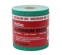 ProDec Rollo de papel de lija abrasivo de óxido de aluminio verde de grado medio de grano 80 de 10 m para lijar madera, pintura, yeso, relleno, metal y más, papel de lija de 115 mm de ancho compatible