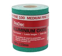 ProDec Rollo de papel de lija abrasivo de óxido de aluminio verde de grado medio fino de grano 100 para lijar madera, pintura, yeso, relleno, metal y más, papel de lija de 115 mm de ancho compatible