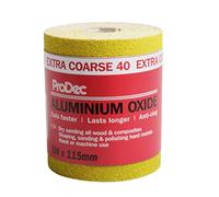 ProDec Rollo de papel de lija abrasivo de óxido de aluminio amarillo de grado extra grueso de grano 40 de 5 m para lijar madera, pintura, yeso, relleno, metal y más, papel de lija de 115 mm de ancho