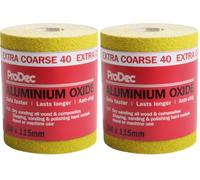 ProDec Rollo de 5 m de papel de lija abrasivo de óxido de aluminio amarillo de grano extra grueso para lijar madera, pintura, yeso, masilla, metal y más, 115 mm de ancho (Paquete de 2)