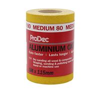 ProDec Rollo de 5 m de papel de lija abrasivo de óxido de aluminio amarillo de grano medio para lijar madera, pintura, yeso, masilla, metal y más, 115 mm de ancho, compatible con lijadoras a máquina