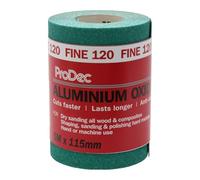 ProDec Rollo de 5 m de papel de lija abrasivo de óxido de aluminio verde de grano fino 120 para lijar madera, pintura, yeso, masilla, metal y más, 115 mm de ancho, compatible con lijadoras a máquina