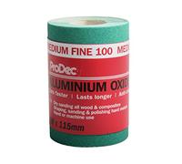 ProDec Rollo de papel de lija abrasivo de óxido de aluminio verde de grado medio fino de grano 100 para lijar madera, pintura, yeso, relleno, metal y más, papel de lija de 115 mm de ancho, compatible