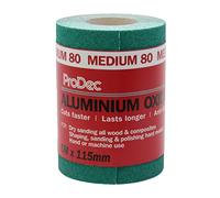 ProDec Rollo de papel de lija abrasivo de óxido de aluminio verde de grado medio de grano 80 de 5 m para lijar madera, pintura, yeso, relleno, metal y más, papel de lija de 115 mm de ancho compatible