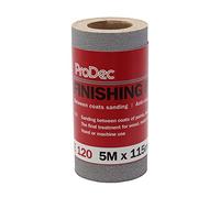 ProDec Rollo de 5 m de papel de lija de grano grueso 120 para lijar entre capas de pintura o barniz - Rollo de papel de lija de 115 mm de ancho compatible con lijadoras a máquina y lijadoras manuales