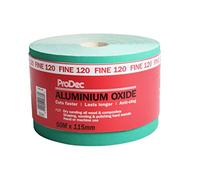 ProDec Rollo de papel de lija abrasivo de óxido de aluminio verde de grado fino de grano 120 para lijar madera, pintura, yeso, relleno, metal y más, papel de lija de 115 mm de ancho, compatible con