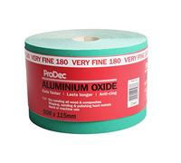 ProDec Rollo de papel de lija abrasivo de óxido de aluminio verde de grado muy fino de grano 180 para lijar madera, pintura, yeso, relleno, metal y más, papel de lija de 115 mm de ancho, compatible