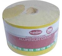 ProDec Rollo de 50 m de grano 120 de grado fino, papel de lija abrasivo de óxido de aluminio amarillo para lijar madera, pintura, yeso, relleno, metal y más, papel de lija de 115 mm de ancho, compatible con lijadoras de máquina