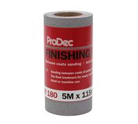 ProDec Papel de acabado de grado medio de grano 180 para lijar entre capas de pintura o barniz, rollo de papel abrasivo de 5 m x 115 mm