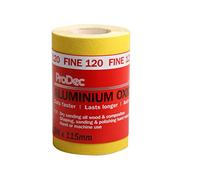 ProDec Rollo de 5m Papel de lija de óxido de aluminio amarillo de grano fino 120 G para lijar madera, pintura, yeso, masilla, metal y más, 115mm de ancho Compatible con lijadoras de máquina