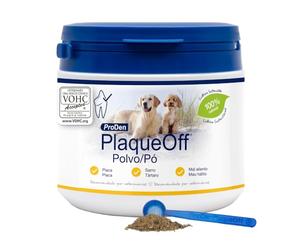 ProDen PlaqueOff Perros y Gatos en Polvo 420g, Limpieza Dental con 100% Alga Natural, Limpiador de Sarro Dental y de Placa, Elimina Eficazmente el Mal Aliento en Mascotas, Hasta 3.5 años de duración