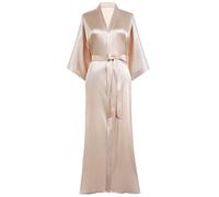 Prodesign Bata tipo kimono de satén larga y sedosa, bata de baño, ropa de dormir para boda, dama de honor, champán, Talla única