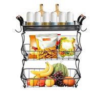 Produce Basket - 3-Tier Fruit Organizer, Metal Counter Storage Rack | Vegetable Display Shelf with Banana Hook, Wire Stand for Bread Snacks Potato Onion Pantry Apartment Kitchen Farmhouse Décor Title