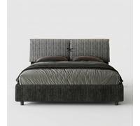 Produce Shop Mados - Cama de matrimonio de tela con baúl, 160 x 190 cm, modelo Jade Aragón, color gris oscuro