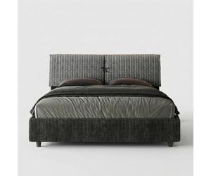 Produce Shop Mados - Cama de matrimonio de tela con baúl, 160 x 190 cm, modelo Jade Aragón, color gris oscuro