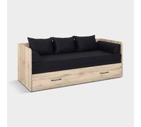 Produce Shop Sofá cama plegable con cajón y cojines negros 80-160x200 Tetrix - Roble