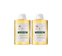 Producto capilar de la marca klorane, champú, champú camomilla 2x400