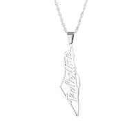 Productos de niñas 925 Collar de palestina de plata esterlina para hombres, collar de palestina de Israel para mujeres, collar de mapas de palestina colgante de geografía de geografía, collar de
