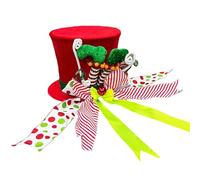 Productos Divertidos Gorro de Navidad con Forma de Caramelo para la Parte Superior del árbol, Gorro Rojo con Lazos de Menta y Caramelo, Adorno de Cinta, Sombrero de Copa para la Parte (B, 25x21cm)