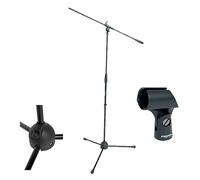 Proel RSM180 - Soporte profesional de jirafa para micrófono con soporte para micrófono Proel APM10, negro - Bundle