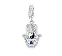 PROESS Abalorio de Hamsa para pulsera de plata de ley 925, colgante de mano de Hamsa con el mal de ojo, llavero colgante Yin Yang, joyería de regalo para mujer