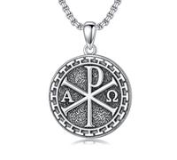 PROESS Chi Rho Cadena de Plata de Ley 925 Alpha Omega PX XP Símbolo Colgante Collar Religioso Señor Jesús Cristo Constantino Joyas para Hombres Mujeres
