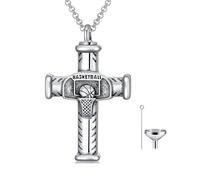 PROESS Collar con colgante de cruz de baloncesto, plata de ley 925, colgante para cenizas, regalo para mujeres, hombres, amantes del deporte, geeignet, Plata esterlina, No es una piedra preciosa