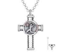 PROESS Collar de cruz de béisbol, urna de plata de ley 925, cadena de cremación, colgante para cenizas, regalo para mujeres, hombres, amantes del deporte, geeignet, Plata esterlina, No es una piedra