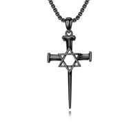 PROESS Collar de cruz de Jesús de plata de ley 925 con tres clavos, collar con colgante de cruz, joyería cristiana, regalo religioso para hombres y mujeres, Plata esterlina, Sin piedra preciosa