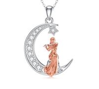 PROESS Collar de flauta de plata de ley 925 con colgante de flauta de luna, joyería musical para mujeres amantes de la flauta, Regular Size, Plata esterlina, No es una piedra preciosa