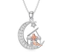 PROESS Collar de piano de plata de ley 925 con colgante de piano de luna y piano para mujer y niña, geeignet, Plata esterlina, No es una piedra preciosa