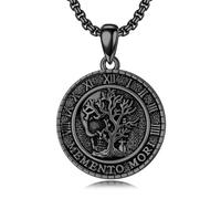 PROESS Collar Memento Mori para hombre, plata de ley 925, colgante de búho, Memento Mori, calavera gótica, árbol de la vida, joyería de regalo, Plata esterlina