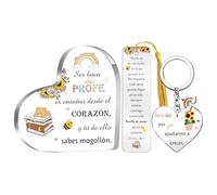 Profe Regalos Día del Maestro Aprecia Signos de Corazón Marcapáginas Llavero Set de 3 Piezas Día del Padre Cumpleaños Navidad Recuerdos Llaveros Acrílicos Placa Mujeres Hombres Jubilación Girasoles