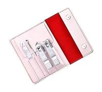 Profesional Cortaúñas Juego de cortaúñas (4 piezas), kit de uñas portátil de acero al carbono for hombres y mujeres, kit profesional de cuidado de uñas con estuche de viaje de cuero rosa Set de Manicu