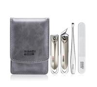 Profesional Cortaúñas Juego de cortaúñas de 4 piezas, cortauñas portátil for uñas de los pies y las manos, Kit de manicura con estuche de cuero PU, Kit de manicura de acero inoxidable Set de Manicura