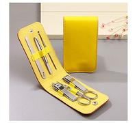 Profesional Cortaúñas Regalo Cuidado de las uñas de los hogares del sistema de herramienta del ajuste de la ceja del adulto Clipper Nail Clipper Set 6 piezas con estuche de cuero amarillo de uñas Set