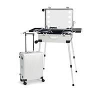 Profesional Estuche para Maquilladores, Aluminio Maquillaje de Tren Maleta con Ruedas Maquillaje Trolley Maleta con Luces LED for Maquilladores, Peluqueros(Silver)