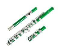Profesional Flauta Travesera Flauta de llave plateada niquelada con tubo de cuproníquel verde de 16 agujeros con estuche y soporte para flauta
