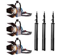 Profesional Fresnel de Tungsteno Luz Continua Pro Video luz del Punto 650W Kit: 3X 650W Spotlight, 3X Soporte de luz y Bombilla Halógena para Fotográfico Estudio