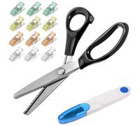 Profesional Kit Tijeras de Costura, 23CM Tijeras Costura Zig Zag, Negro Tijeras Zurdos Con 12 Clips de Fijación y 1 Tijera Azul en Forma de U, Tijeras Dentadas Para Cortar Tela (style 2)