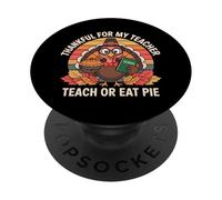 Profesor de Acción de Gracias de Pavo Retro enseñar Agradecido o Comer Pastel PopSockets PopGrip Adhesivo