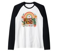 Profesor de Francés Retro Rainbow Idioma Educador Diseño Camiseta Manga Raglan
