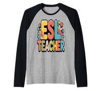 Profesor de inglés como Segundo Idioma: Groovy Floral Retro Camiseta Manga Raglan