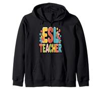 Profesor de inglés como Segundo Idioma: Groovy Floral Retro Sudadera con Capucha