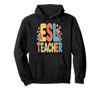 Profesor de inglés como Segundo Idioma: Groovy Floral Retro Sudadera con Capucha