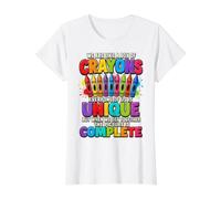 Profesor Divertido: Somos como una Caja de crayones de Regreso a la Escuela Camiseta gráfica económica, Mujer, Blanco, M